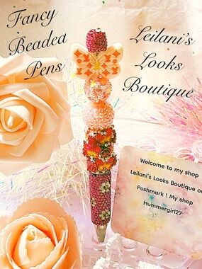 Fancy beaded Pen/gifts/pink butterfly/pink beads